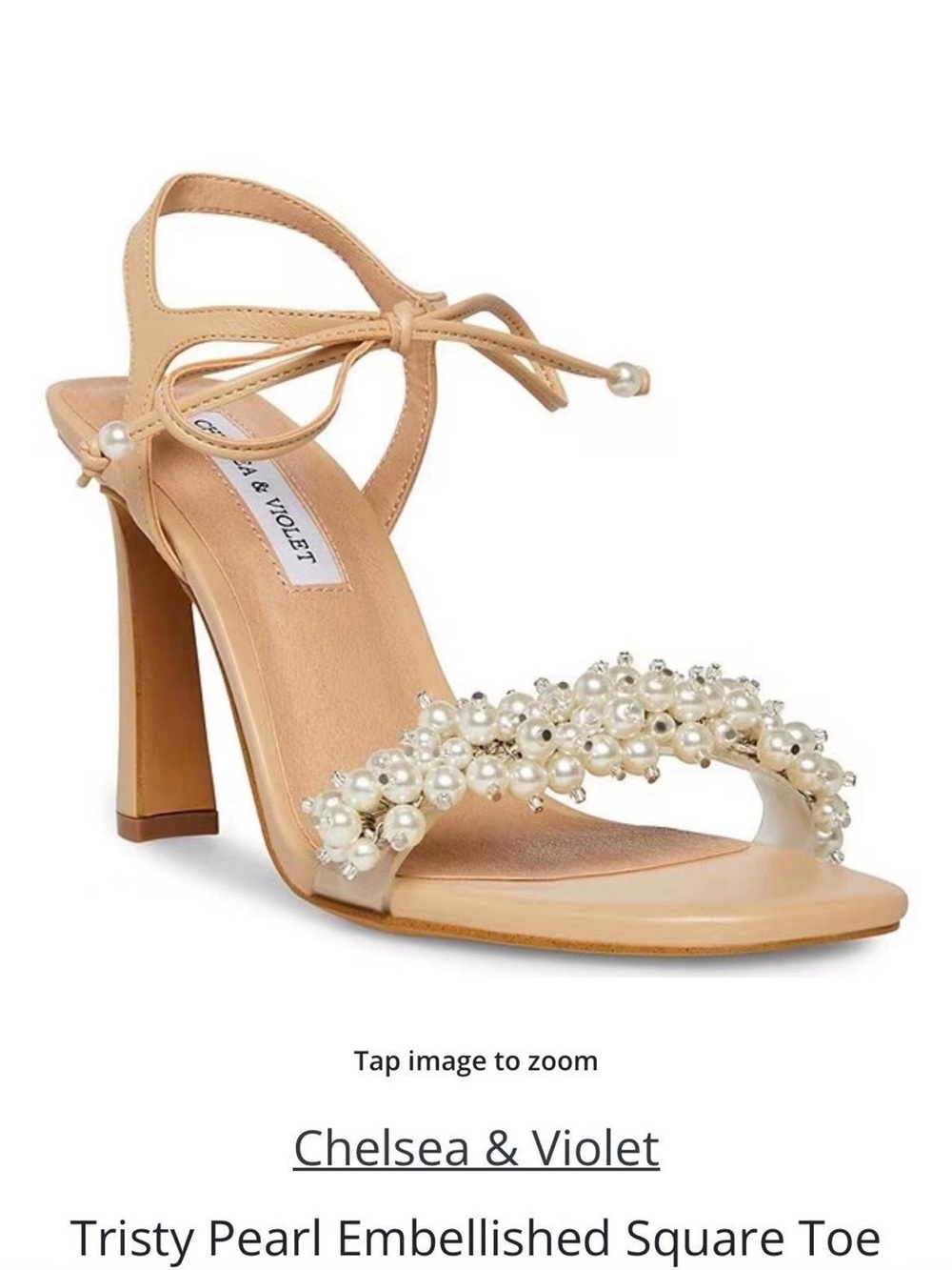 Chelsea & Violet Nude Pearl Strap Lace-Up Heels